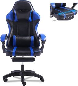 Video Game Chairs for Adults, PU Leather Gaming Chair with Footrest, 360¬∞Swivel Adjustable Lumbar Pillow Gamer Chair, Comfortable Computer Chair for (Color: Blue)