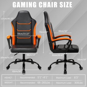 Ergonomic Gaming Chair, Comfortable Computer Chair for Heavy People, PU Leather Video Game Chairs for Adults, Adjustable Office Chair Gamer Chair (Color: Orange)